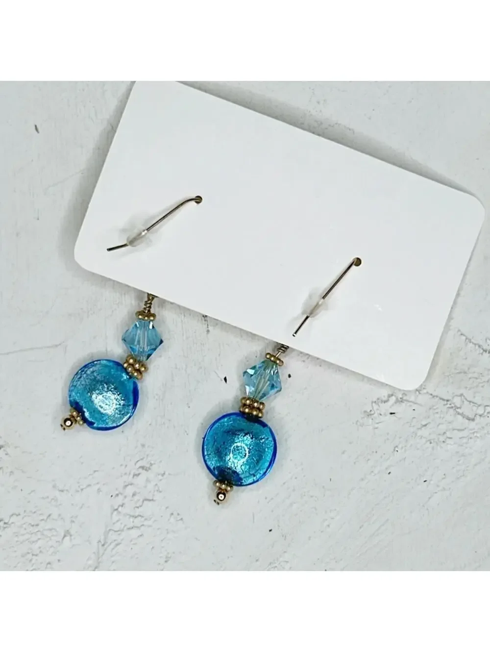 7548u. Aqua and Goldtone Glass Earrings